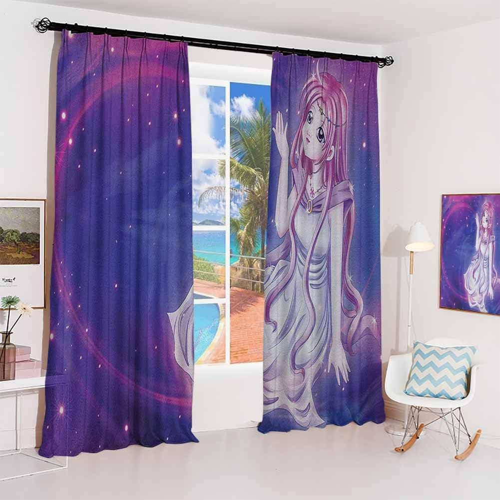 Amazon Com Guuvor Anime Studio Partition Living Room Curtain Cute Purple Anime Fairy Sitting In Theme Of Zodiac Astrology Horoscope Sign Artprint For Living Room Or Bedroom W84 X L84 Inch Purple Blue