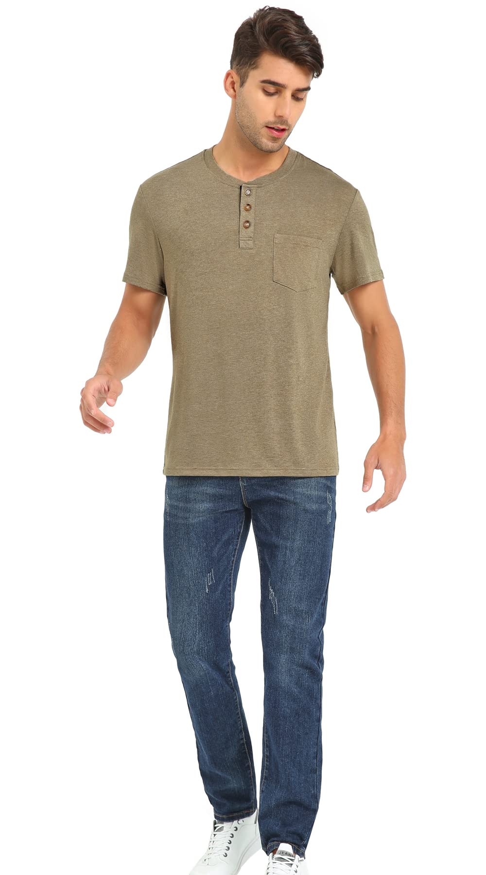 Olidarua Mens Casual Short Sleeve Henley Shirts Fashion Button T Shirts with Pocket