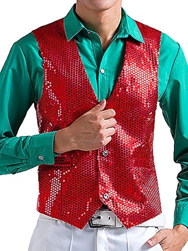 MMAICCO Mens Sequins Vest, Red, Small