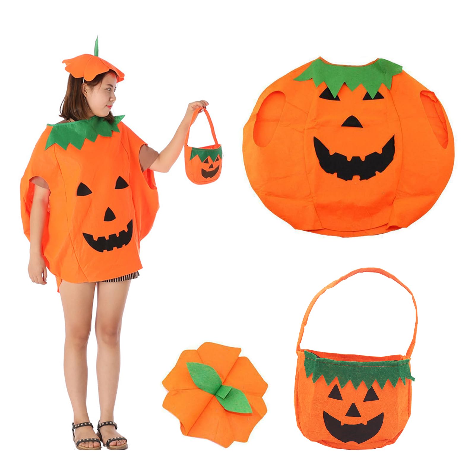 Celebration Directre Halloween Pumpkin Costume for Adult, Fancy Dress with Pumpkin Hat, Goody Bag Funny Cosplay Outfit for Halloween, Carnival