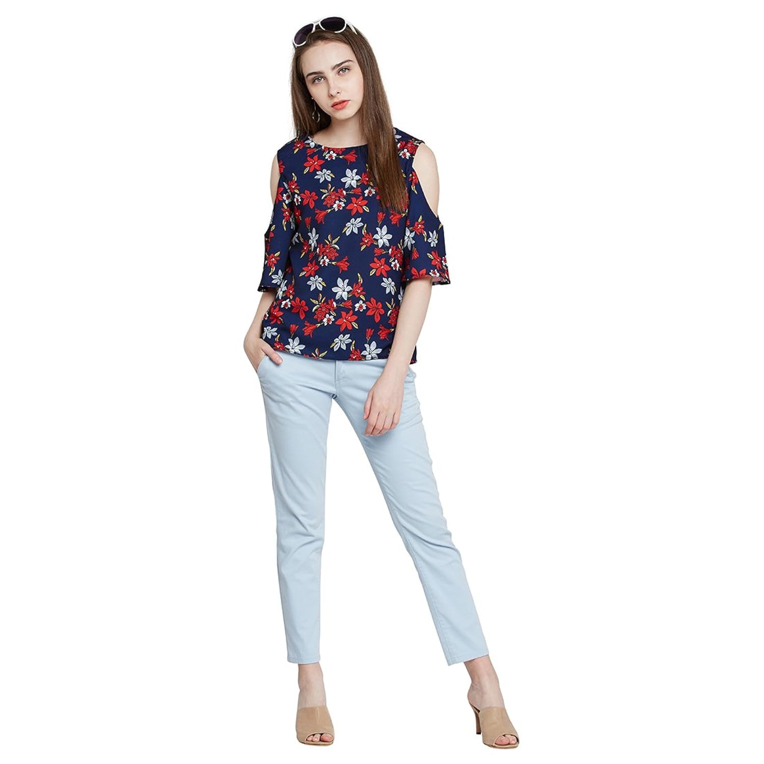 marie claire women blue floral print top