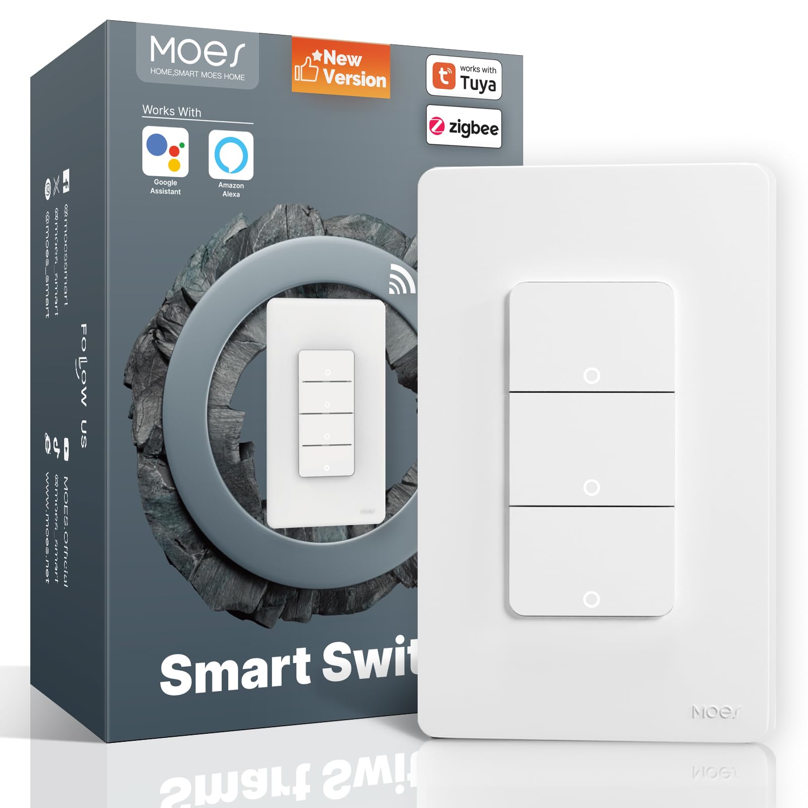 Photo 1 of MOES 2nd Generation Zigbee Smart Switches 3 Gang, No Neutral Wire, Require MOES Zigbee Hub, Inteligente Single Pole Light Switch, Compatible with Alexa Google Assistant, Support Tuya Smart Life