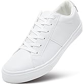 ZGR Men's Synthetic Leather White Sneakers,Low Top White Tennis Shoes,Lace up Casual Shoes