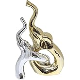 Zerzsy Loving Pair of Small Gold & Silver Elephants Statues, Modern Ceramic Sculptures Home Decor, Figurine Decorative Orname