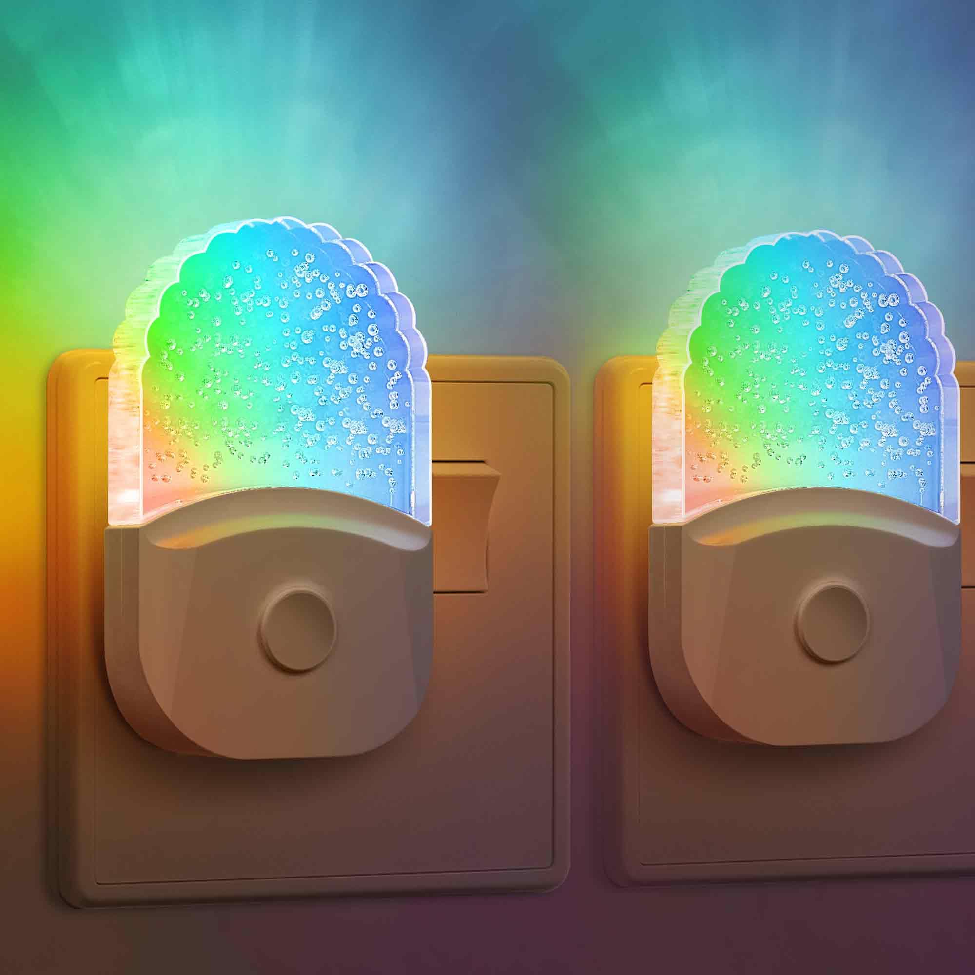 Briignite Plug in Night Light, RGB Night Light Plug in Wall with Dusk to Dawn Sensor 0.5W Warm White for Kid Bedroom, Bathroom, Stair, Hallway, 2Pack