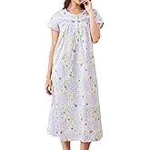 IZZY + TOBY Cotton Nightgowns for Women Long Lightweight Short Sleeves Ladies Soft Nightdress Pajamas
