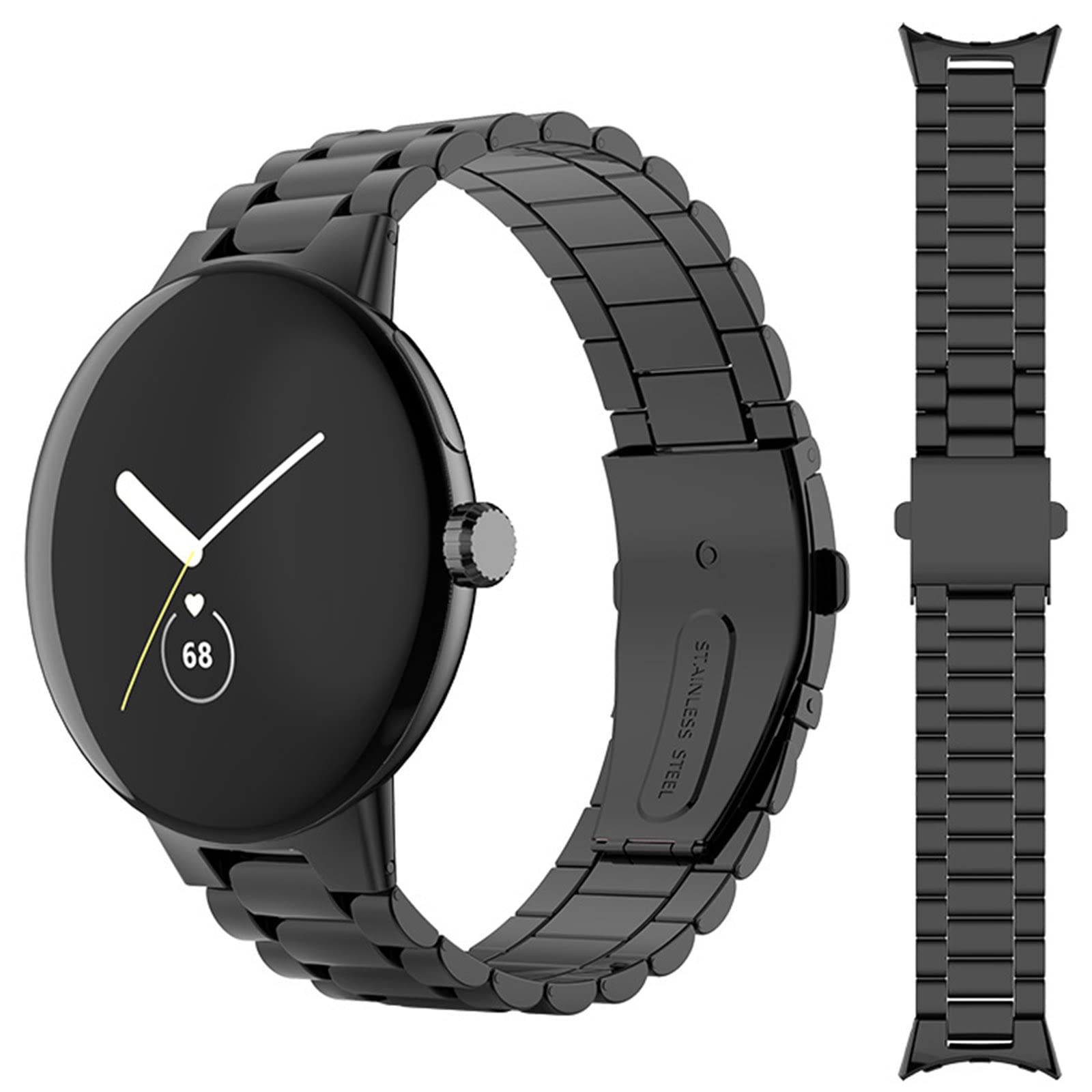 Miimall Metal Strap Compatible with Google Pixel Watch 4/3 45mm (2025/2024), Ultra-thin No Gap Stainless Steel Band Folding Clasp Adjustable Replacement Wristband for Pixel Watch 4/3 45mm-Black