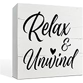 Relax and Unwind Sign, Rustic Wood Sign, Easy Vibe Home Decor, Office Decor, Decorative Wooden Desk Sign, Farmhouse Wood Sign, Bathroom Decor, Home Decor for Shelf, Box Sign Tabletop Decor