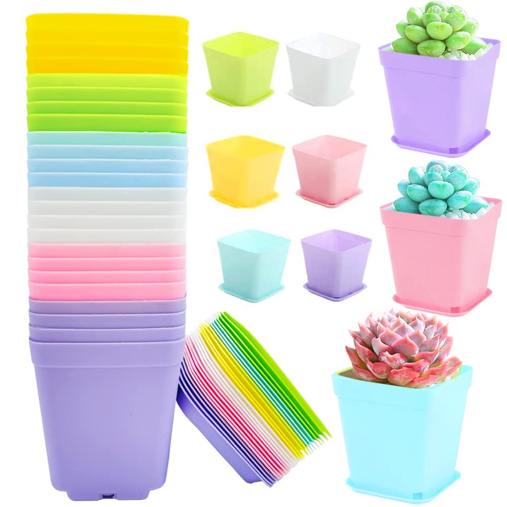 Photo 1 of 24Pack 3 Inch Plastic Plant Pots,Seedling Nursery Pots Succulent Flower Planter Container with Saucers for Garden,Room,Office,Balcony Decor,Multicolor