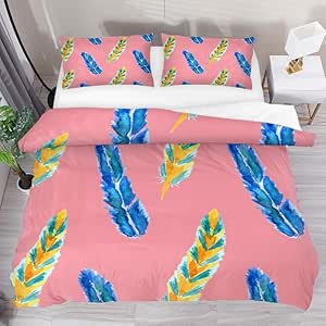 Likai Comforter Set Fashion Feathers Bed Duvet Cover Sheet Set 3 Piece