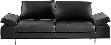 Amazon Com At Home Usa Gia Ebony Leather Sofa Black Kitchen
