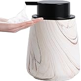 12Oz Foam Hand Soap Dispenser - Modern Ceramic Foaming Soap Dispenser with Easy-to-Press Pump, Reusable and Refillable Liquid Dish Soap Dispensers for Bathroom & Kitchen, Marble Brown