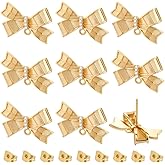 Beebeecraft 1 Box 10Pcs Bow Earring Findings Post 18K Gold Plated Brass Bowknot Cubic Zirconia Stud Earring Findings with Loop and 10Pcs Ear Nuts for Jewelry Making Accessories DIY Supplies