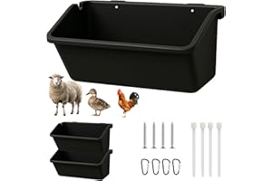 NZJWZS 2 Pack Hanging Goat Feeder & Duck Feed Trough, 5 Qt Fence Mounted Livestock Manger – Heavy Duty Plastic Mineral Bucket & Waterer for Sheep, Piglets, Deer & Poultry