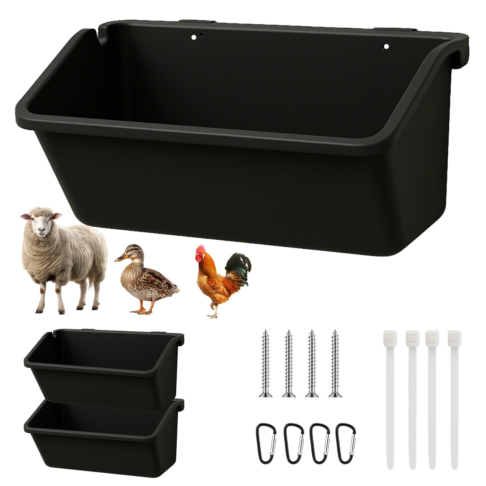 Photo 1 of **************MISSING THE ACCESSORIES********
2 Pack Hanging Goat Feeder & Duck Feed Trough, 5 Qt Fence Mounted Livestock Manger – Heavy Duty Plastic Mineral Bucket & Waterer for Sheep, Piglets, Deer & Poultry