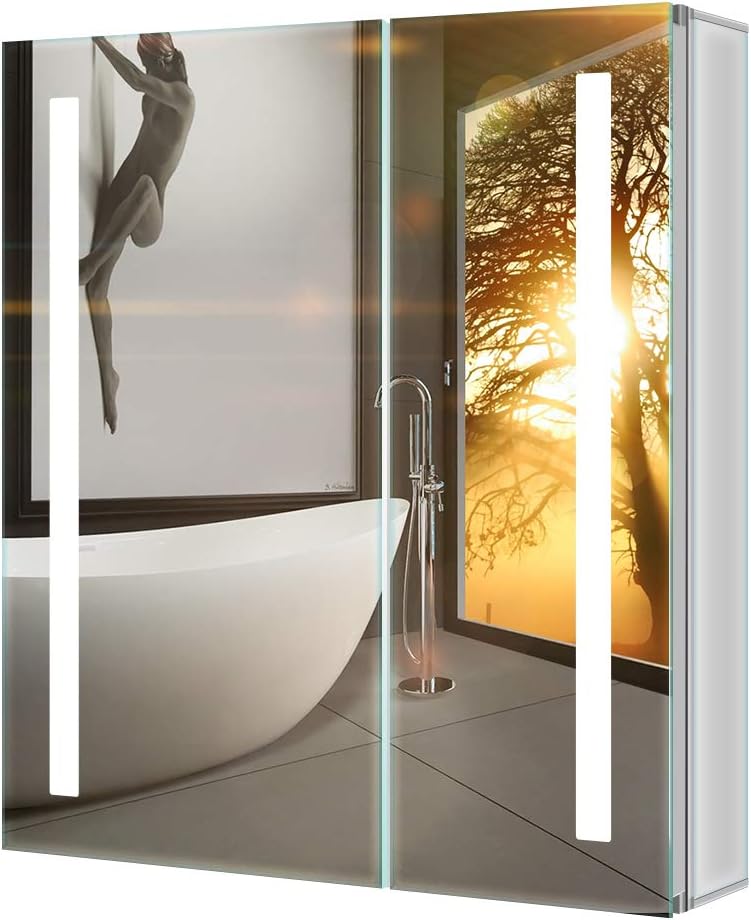Tokvon® Penumbra Smart Bathroom Mirror Cabinet with Demister, LED Light, Shaver Socket & USB Port