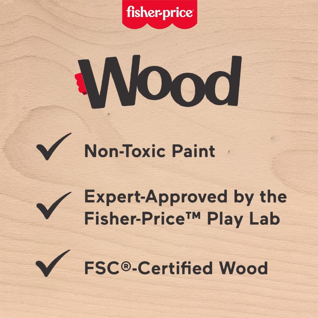 Fisher-Price Wood Toddler Toy Castle Block Set, 28 Wooden Pieces for Stacking Developmental Play Preschool Kids Ages 2+ Years