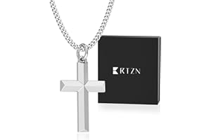 RTZN® Cross Pendant for Men – 18K Gold/Silver Small Cross Necklace for Men – NON-TARNISH & 100% Waterproof Mens Silver Necklace with 2mm Curb Chain Length 18/20/22/24" Inches