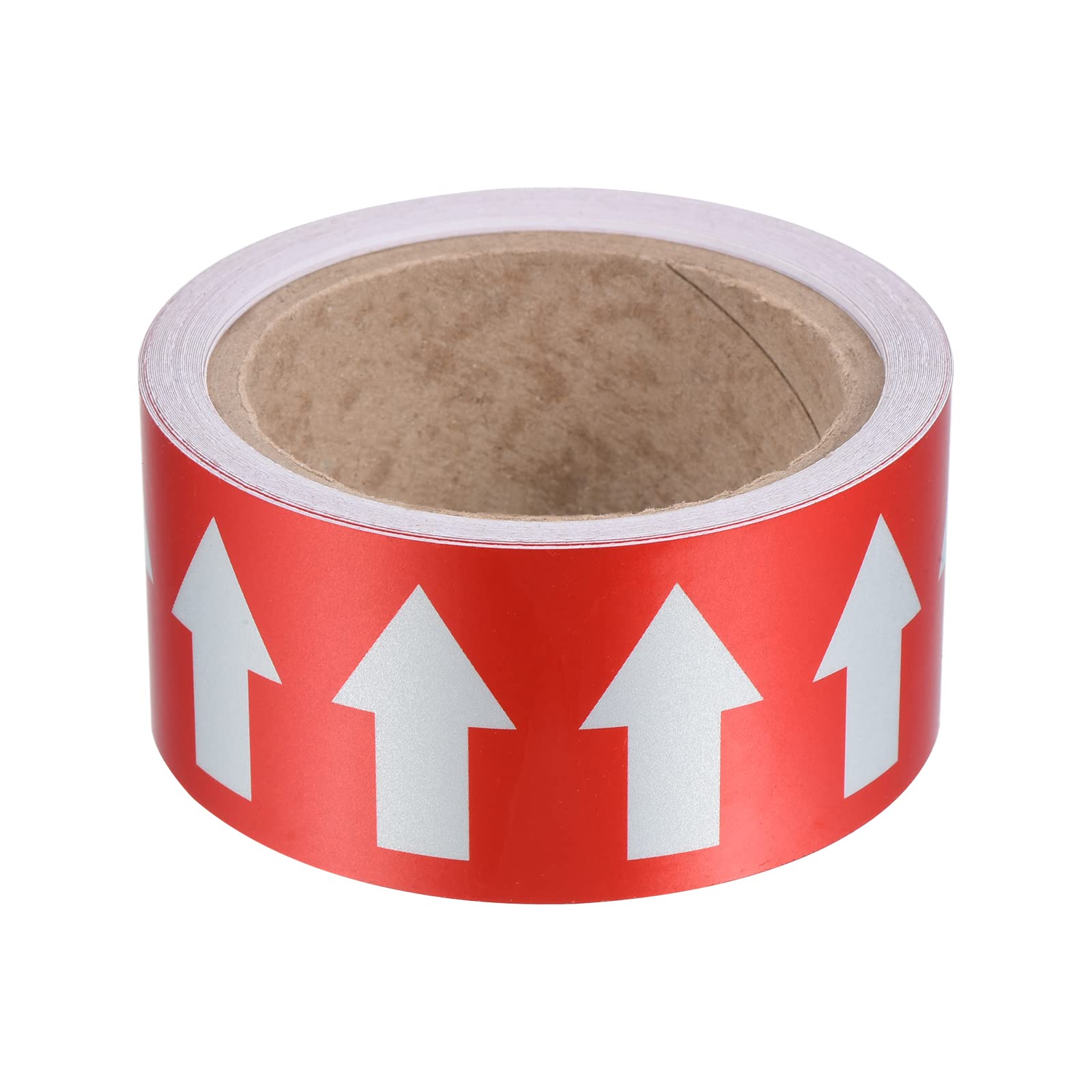 PATIKIL Flow Arrow Tape, Polyethylene Pipe Marking Sticker with Reflective Strips, Waterproof & Heat Resistant, for Pipe Flow Directional Identification, 2 inch x 33 ft, Red/White