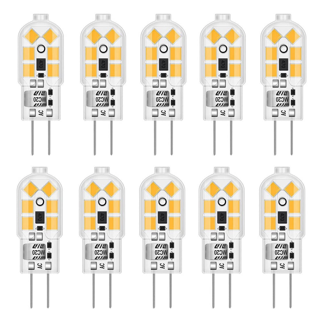 G4 LED Bulb Cool White, 1.2 W 12 V G4 LED Light Bulbs, Replacement for 10 W Halogen Bulbs, 120 lm 6000 K 360° 12 V AC/DC LED Light Bulb, No Flickering, Not Dimmable Pin Base Lamp (10)