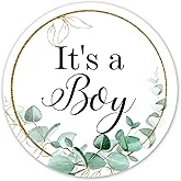50 Greenery It's a Boy Baby Shower Favor Stickers, Baby Shower Party Favor Stickers for Invitations, Candles, Popcorn, Water Bottles - 2 Inches