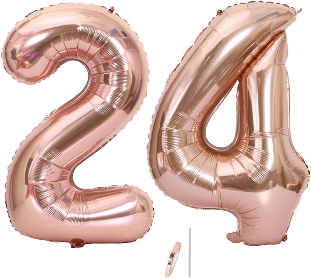 Ceqiny 40 Inch 24th Number Giant Balloon, Rose Gold Digit 24 Mylar Balloon for Birthday Party Wedding, Bridal Shower