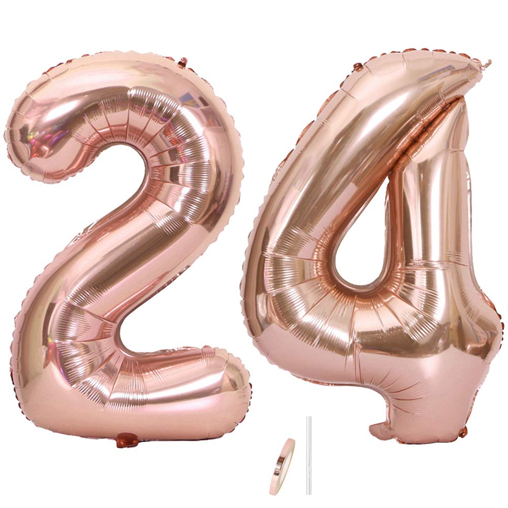 Ceqiny 40 Inch 24th Number Giant Balloon - Rose Gold Digit 24 Mylar Balloon for Birthday Party, Wedding, Bridal Shower, Engagement, Anniversary Decoration
