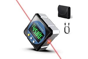 OOTDAY 3-in-1 Digital Angle Finder, Electronic Level Laser, Rechargeable Digital Level Box Protractor Inclinometer, 4-Side Magnets Angle Gauge, Table Miter Saw/Woodworking Measuring Tool, with LCD&Fabric Bag