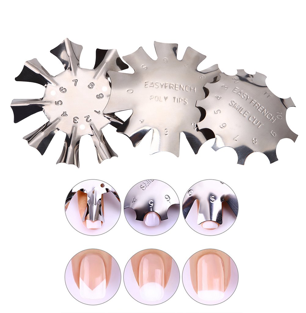 WOKOTO 3pcs Easy French Smile Line Gel Cutter Tool Staniless Steel C-Shape Manicure Edge Trimmer Diy Plate Module (3 Patterns) : Beauty