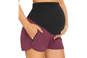 PACBREEZE Women's Maternity Shorts Over Belly Quick Dry Workout Athletic Running Shorts with Zipper Pockets