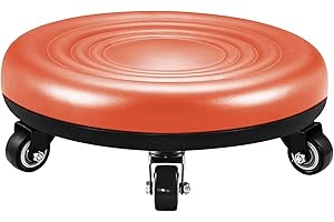 Lanstics Leather Roller Seat Wheel Stool Low Rolling Stool with Wheels Chair Small Round Low Rolling Seat Stool with Universal Wheels for Home Office Fitness (Orange)