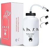 SHOKE Hockey Water Bottle with Long Straw 1 Liter Water Bottles BPA Free Boxing Lacrosse Water Bottle Squeezable for Sports Goalie Boxing Football Golf Gym Baseball Cycling Fitness Yoga 32 Oz-White
