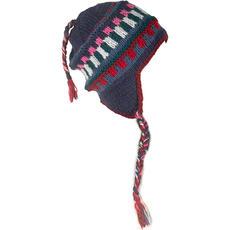 KayJayStyles Nepal Hand Knit Ear Flaps Beanie Skull Ski 100% Wool