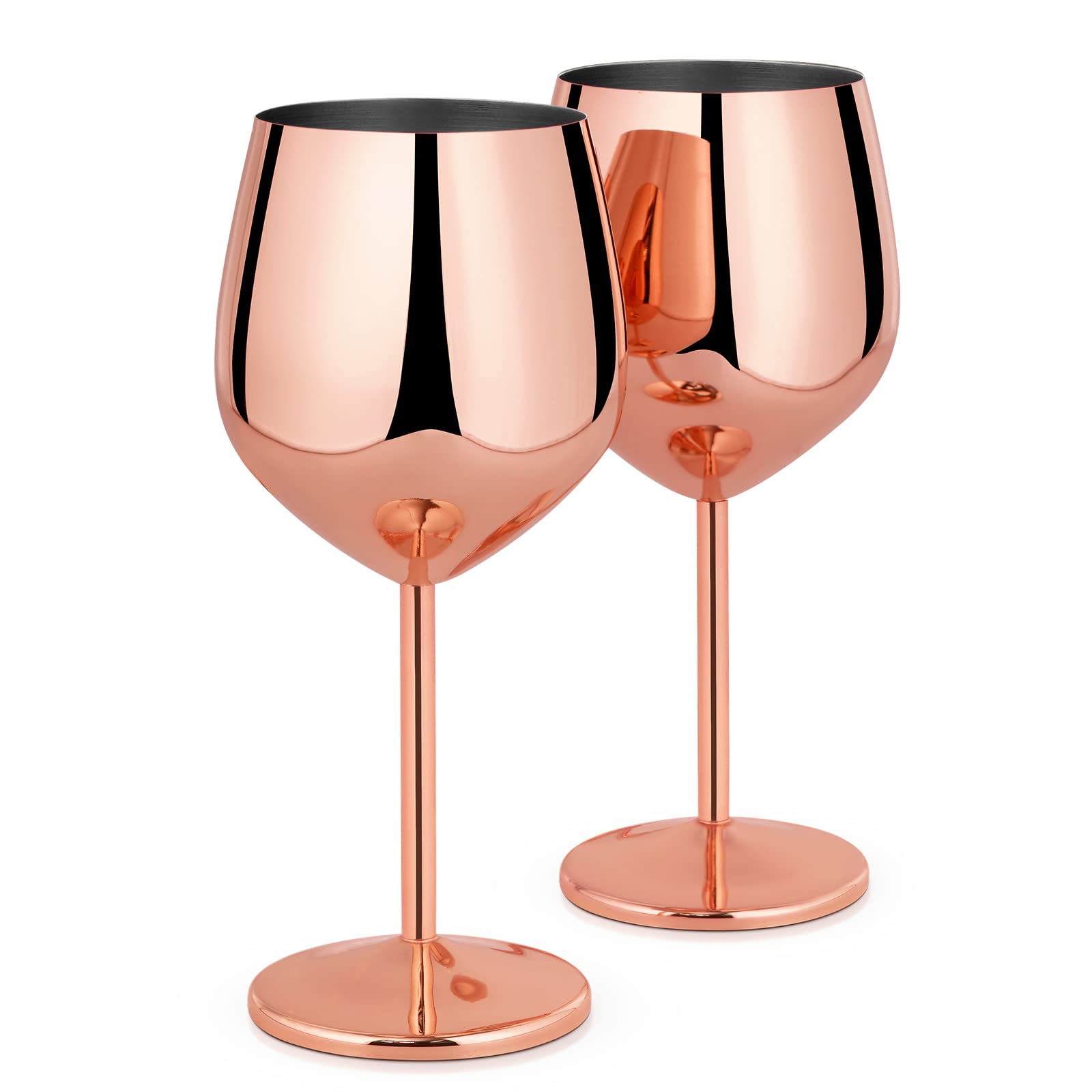 Livole 18oz 550ml Stainless Steel Wine Glasses, Elegant Goblet, Unbreakable Wine Glasses for Cocktail, Champagne, Camping Wine Glass Set of 2, Red Wine Glass for Travel, Picnic, Party, Rose Gold