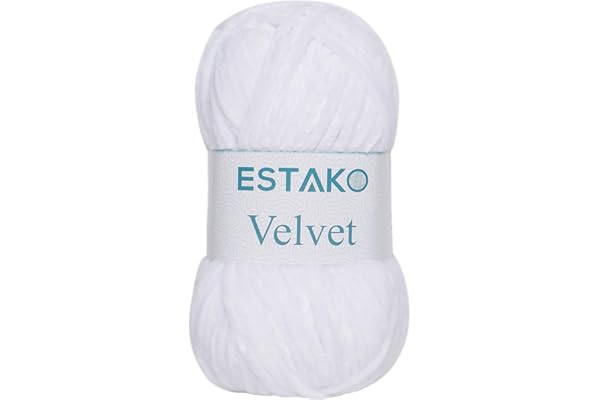 Estako Velvet Chenille Blanket amigurumi Yarn for Crocheting and Knitting Super Bulky 100 gr (132 yds) (1110 - White)