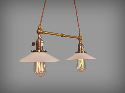 Amazon ヴィンテージ工業ツインペンダントランプ器具 アールデコ照明w オパールガラスシェード Subway Breeze Electrics ペンダントライト 通販