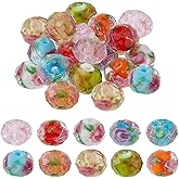 PONABEADIY 1 Box 10 Colors 30PCS Faceted Rondelle Flower Lampwork Beads Glass Handmade Gold Sand Rose Floral Crystal Colorful Loose Spacer Bead for Jewelry Making Necklace Bracelets DIY Craft Supply