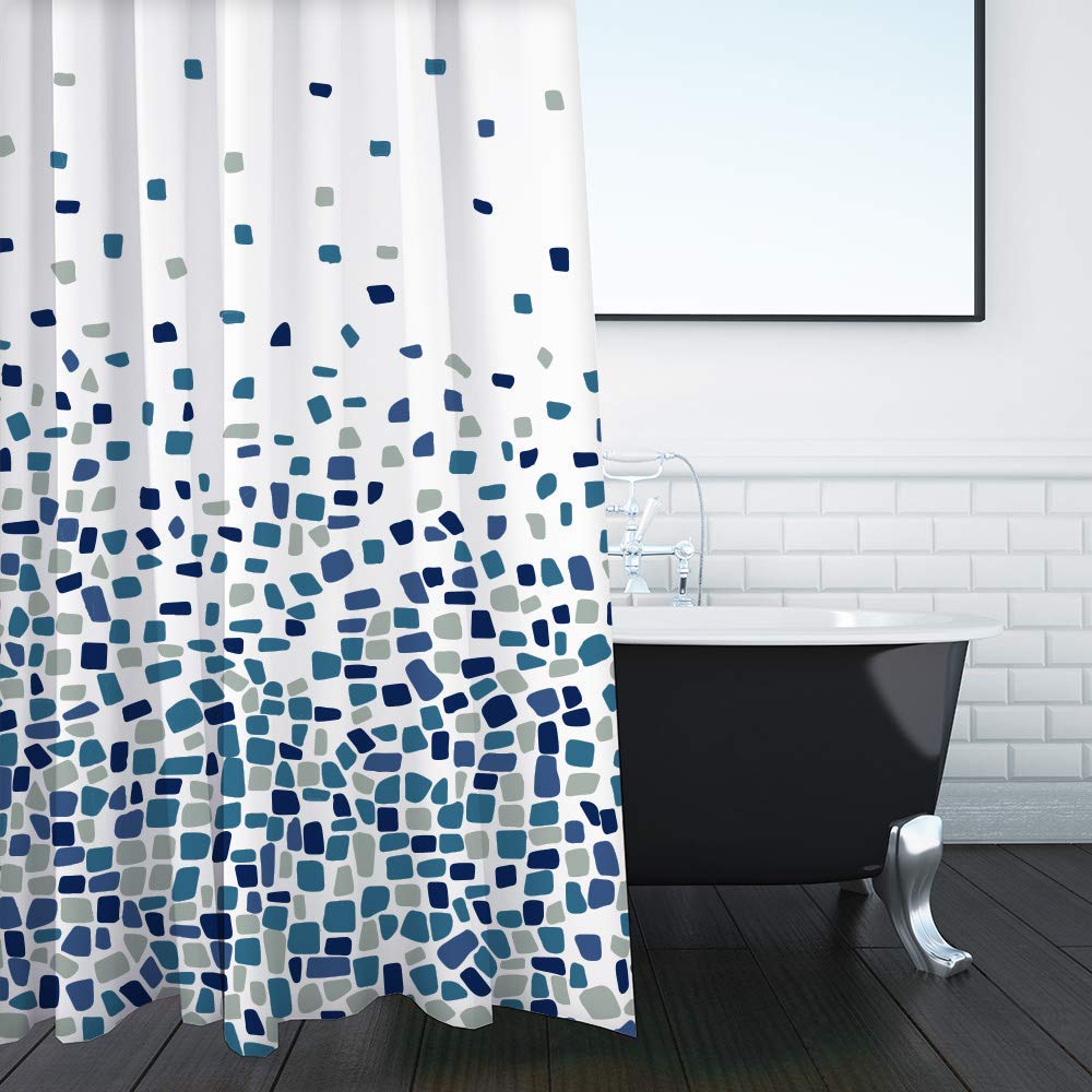 ANSIO Shower Curtain for Bathroom - Mould and Mildew Resistant - Mosaic Blue, 180 x 180 cm (71 x 71 Inch) | Water Repellent Fabric | 100% Polyester
