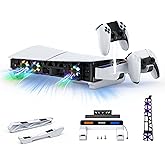 NexiGo PS5 Slim Horizontal Stand with Charging Station for Dual_Sense&Dual_Sense Edge Controllers,Silent Cooling Fan w/Intelligent Temperature Control, LED Indicators, White