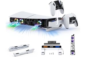 NexiGo PS5 Slim Horizontal Stand with Charging Station for Dual_Sense&Dual_Sense Edge Controllers,Silent Cooling Fan w/Intelligent Temperature Control, LED Indicators, White