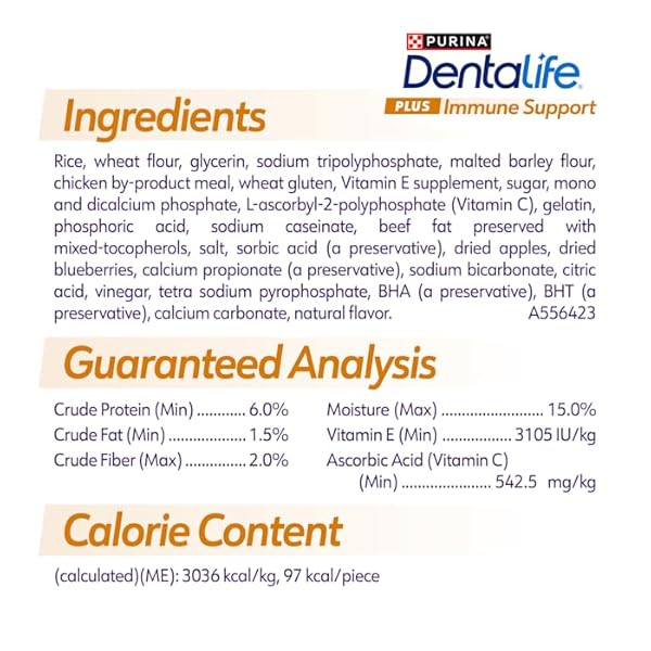 DENTALIFE PLUS IMMUNE SUPPORT CHICKEN APPLE AND BLUEBERRY FLAVOR LARGE DOG DENTAL CHEWS 22.6 OZ. COUNT OF 19