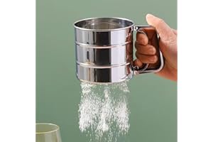 Flour Sifter, Stainless Steel Sifter for Baking, Double Layer Fine Mesh Baking Sifter, One Hand Press Crank Sifter for Powder