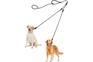PetBonus Rope Double Dog Leash, No Tangle Dual Leash, Reflective Walking Training Lead with Two Comfortable Padded Handles, Lead Coupler for Medium Large Dogs (55-200 lbs, Black Grey)