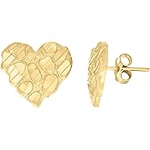 14kt Yellow Gold Womens Nugget Heart Stud Earrings