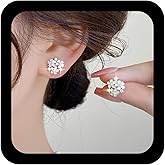 Ximdble Vintage Crystal Opal Flower Stud Earrings Boho Rhinestone Flower Earrings Cz Moonstone Flower Dangle Earrings White Statement Flower Earrings for Women