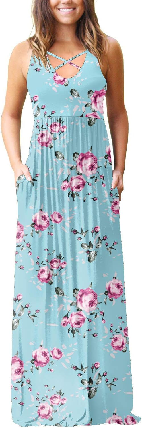 EZBELLE Women's Sleeveless Racerback and Long Sleeve Maxi Dresses with Pockets Plain Loose Long Dresses