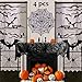 Pawliss Halloween Decorations Indoor, Black Lace Party Decor, Bat Window Curtains, Spider Web Fireplace Mantel Scarf Cover, Spiderweb Table Topper Tablecloth, Set of 4