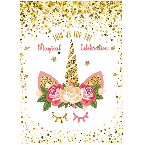 24 Unicorn Invitations Large Set Giltter Unicorn Face with 24 Envelopes Double Sided - Thumbnail 2