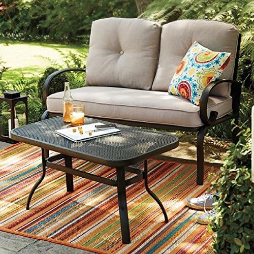 2 pc Outdoor Love Seat Coffe Table Deep Seating Cushions Tan Perfect for small areas