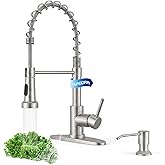 LUFEIDRA Pull-Down Kitchen Faucet with Soap Dispenser, Brushed Nickel | High-Arc Spring Design, 2 Spray Modes, SUS304 Body, Single-Handle Control, and Deck Plate for 1- or 3-Hole Sinks
